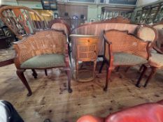 Pair 1920's/30's bergere panelled occasional armchairs and gilt painted and bergere panelled oval