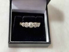 Diamond five stone collar mount 18 carat gold ring, total diamond weight approx 0.75 carat, size S.