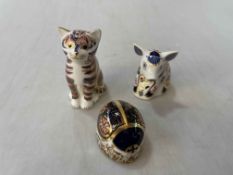 Three Royal Crown Derby paperweights, Beetle, Piglet and Kitten.
