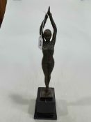 Art Deco style lady dancer on marble plinth, 49cm high.