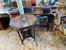 Victorian octagonal inlaid rosewood occasional table and Victorian inlaid rectangular side table