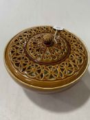 Linthorpe large pot pourri bowl in treacle glaze, the cover bearing incised monogram, no.
