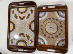 Two inlaid mahogany butterfly trays.