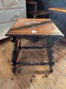 Victorian carved low table/stool on lion masked carved panel ends, 56cm by 42cm by 40.5cm.