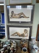 Pair limited edition etchings of reclining nude, 44cm by 66cm including frame.