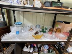 Large collection of mostly pressed/moulded glass including coloured pieces.