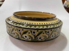 Linthorpe bowl with floral band and EPNS rim, bearing Alan Lang monogram, no. 1644, 24cm diameter.