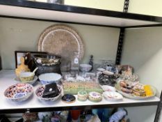 Decorative wares including sheep figures, oriental pieces, silvered tray, etc.