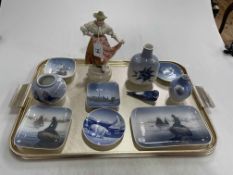 Collection of Royal Copenhagen pin trays, vases and bird, and Continental dancing figure (11).