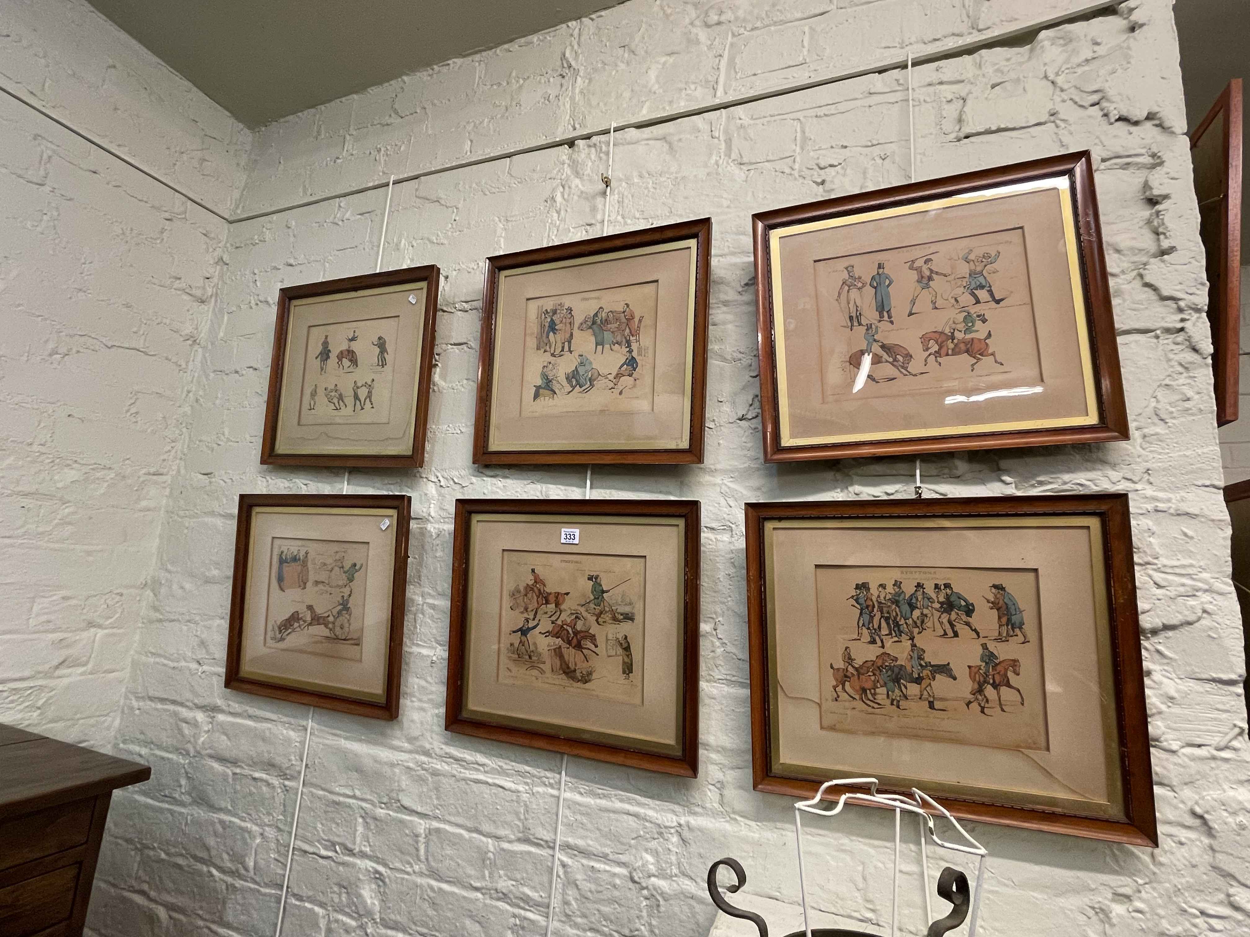 After H. Alken, six small framed humorous prints.