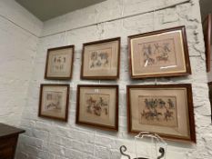 After H. Alken, six small framed humorous prints.