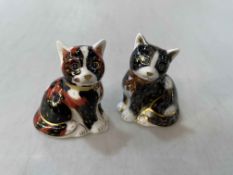 Two Royal Crown Derby paperweights, Calico Kitten and Black and White Kitten.