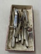 Set of six German .800 silver handled fruit knives and forks.