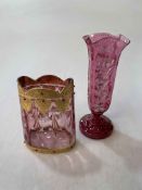 Two decorative cranberry glass vases, tallest 21.5cm.