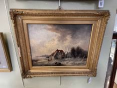 Oil on panel of winter scene, bearing signature B. Richardson, 30cm by 39cm, gilt framed.