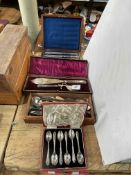 Cased cutlery including silver handled fish service, etc.