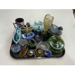 Glassware including squirrel and acorn box, paperweights, Carnival egg box, etc.