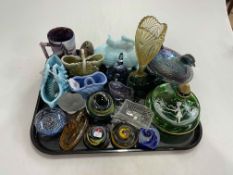 Glassware including squirrel and acorn box, paperweights, Carnival egg box, etc.