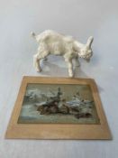 Large USSR lamb together with small watercolour of ground nesting birds, image 17cm by 25cm (2).