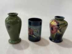 Three small Moorcroft vases, Flamian 10cm, Orchich with impressed warrant 9cm,
