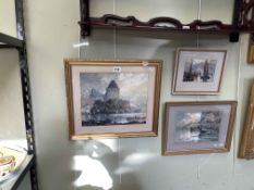 R L Howey, three small watercolours, two Whitby (inscribed verso), and castle in river scene,