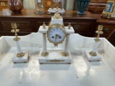 Ornate French ormolu clock garniture set, clock 36cm high.