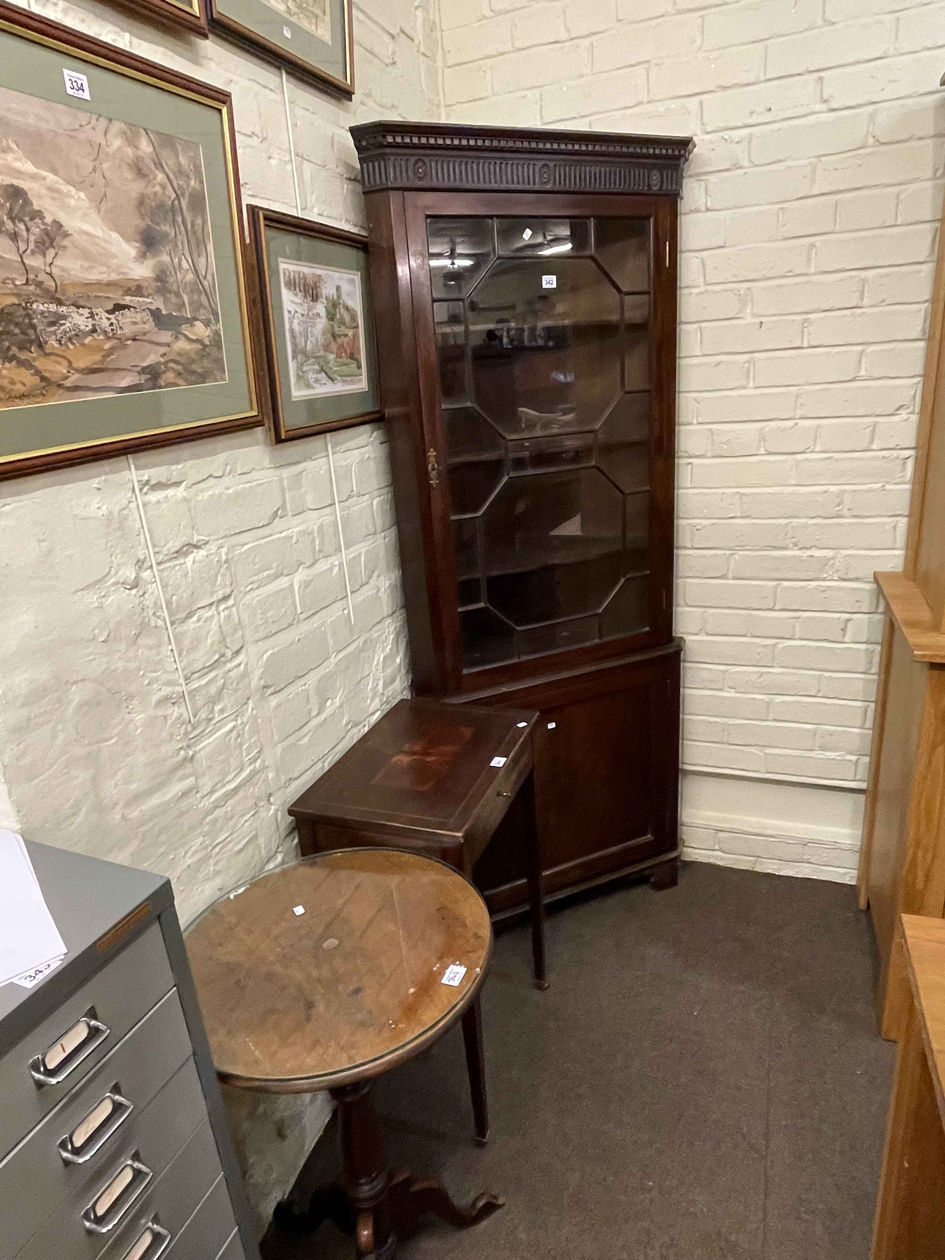 Mahogany astragal glazed top standing corner cabinet,