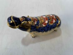 Royal Crown Derby Hippopotamus paperweight, gold signature edition no.