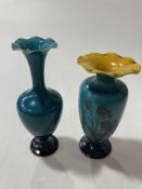 Linthorpe Fred Brown turquoise vase with slip floral decoration no.