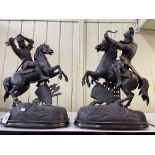 Pair of Spelter warriors on horseback, 46cm.