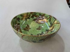 Maling lustre bowl with butterflies and foliage, 24cm diameter.