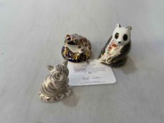 Three Royal Crown Derby paperweights, Thomas Tabby Kitten limited edition with certificate,