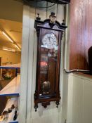 Victorian walnut and ebonised single weight Vienna style wall clock.