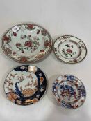 Four pieces of antique Chinese porcelain including large famille rose plate, 32cm diameter.