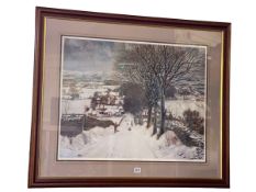 J. McIntosh Patrick, Sidlaw Village, Winter, signed print in glazed frame.