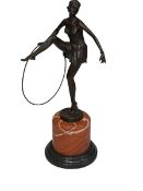 Art Deco style lady dancer on marble plinth, 65cm.