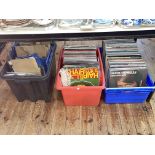 Two boxes of LP records and box of dolls house accessories.