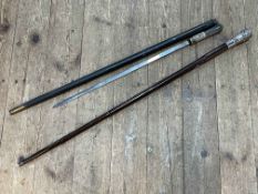 Indian sword stick and an Indian white metal topped hardwood cane.