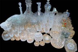 Collection of crystal and glassware including decanters.