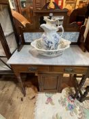 Victorian walnut, marble topped, tiled and mirror back washstand,