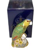 Royal Crown Derby paperweight 'Amazon Green Parrot', boxed.