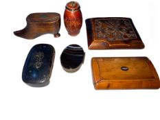 Treen items including trench art and cigarette box,