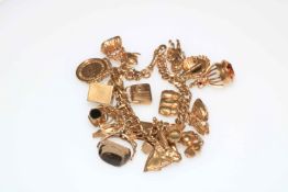 9 carat gold charm bracelet with twenty three gold charms.