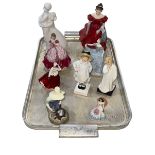 Seven Royal Doulton figures and two Royal Worcester figures, including Winsome, Rover Boy, James,