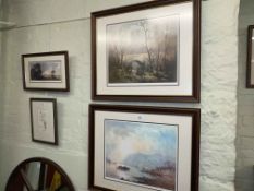 R.L. Howey, three limited edition prints and Bulmer, framed pen and ink (4).