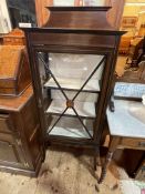 Edwardian mahogany and line inlaid single door vitrine on splayed legs, 148cm by 61cm by 33cm.