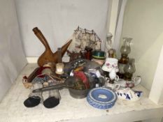 Collection of Victorian miniature oil lamps, Diecast toy cars, sailing boat, etc.