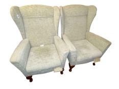Pair Sherborne wing armchairs in light green fabric.