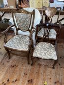 Three Edwardian occasional chairs including two inlaid armchairs and Lloyd Loom bedroom chair (4).