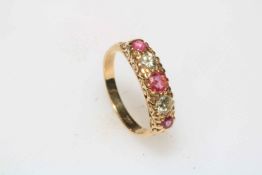 Ruby and diamond 18 carat gold ring, size L.